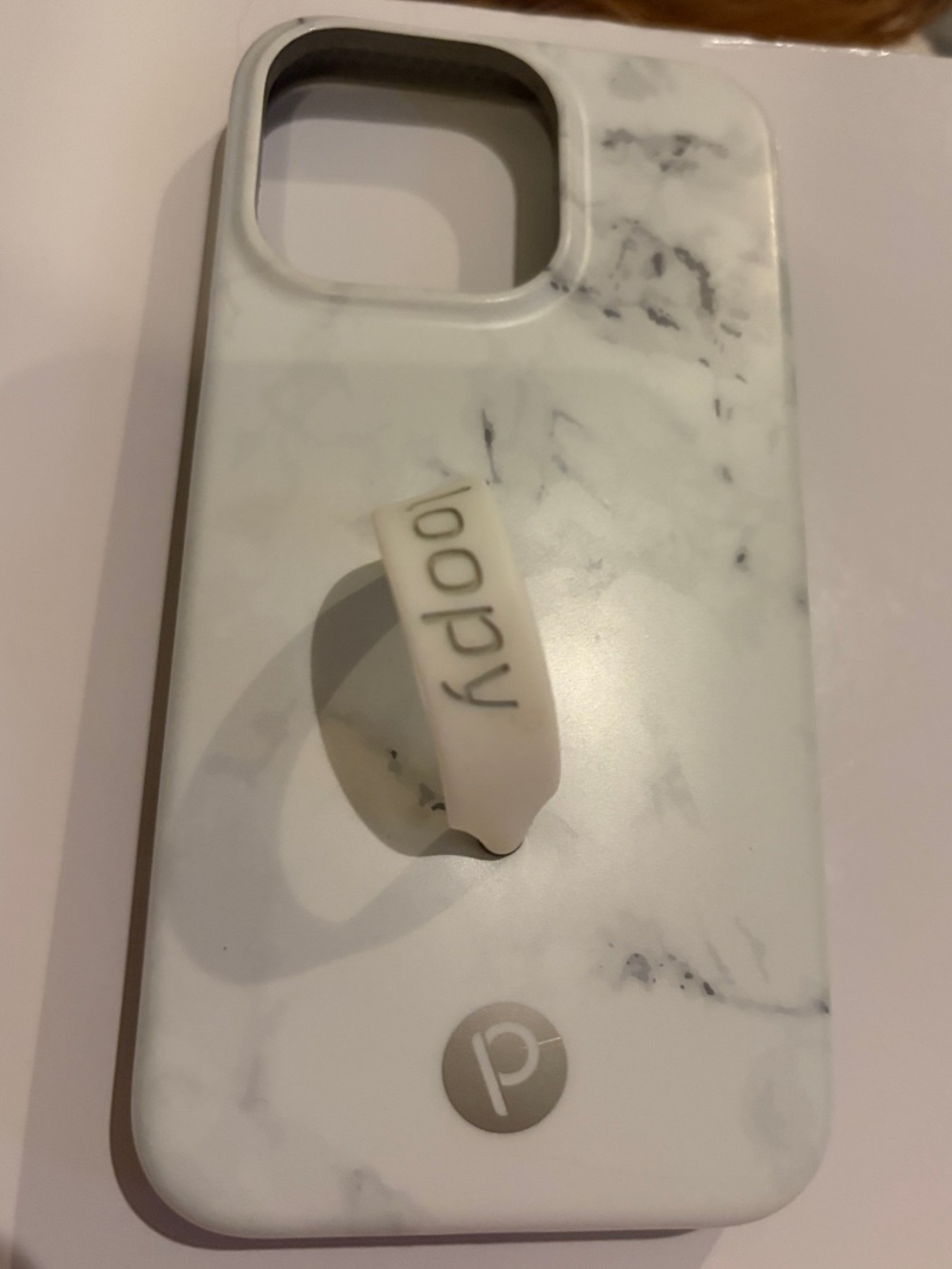 Loopy iPhone 16 Pro PopSocket White Marble Phone Case with Ring Grip